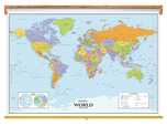 World Deluxe Political Wall Map Classroom Pull Down